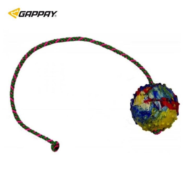 Pelota Gappay maciza mediana de 6 cm con cuerda de 50 cm, diseño cónico interior, uso profesional.