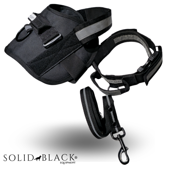 Kit Operativo Arnés + Collar + Traílla, Reflectivo 300 Lumens, velcros para Identificación – Solid Black